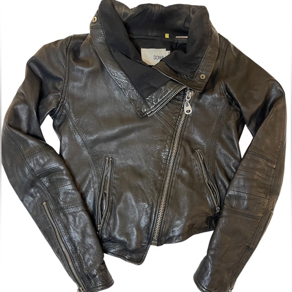 DOMA Asymetrical Genuine Leather Moto Jacket Size Small - Picture 1 of 10